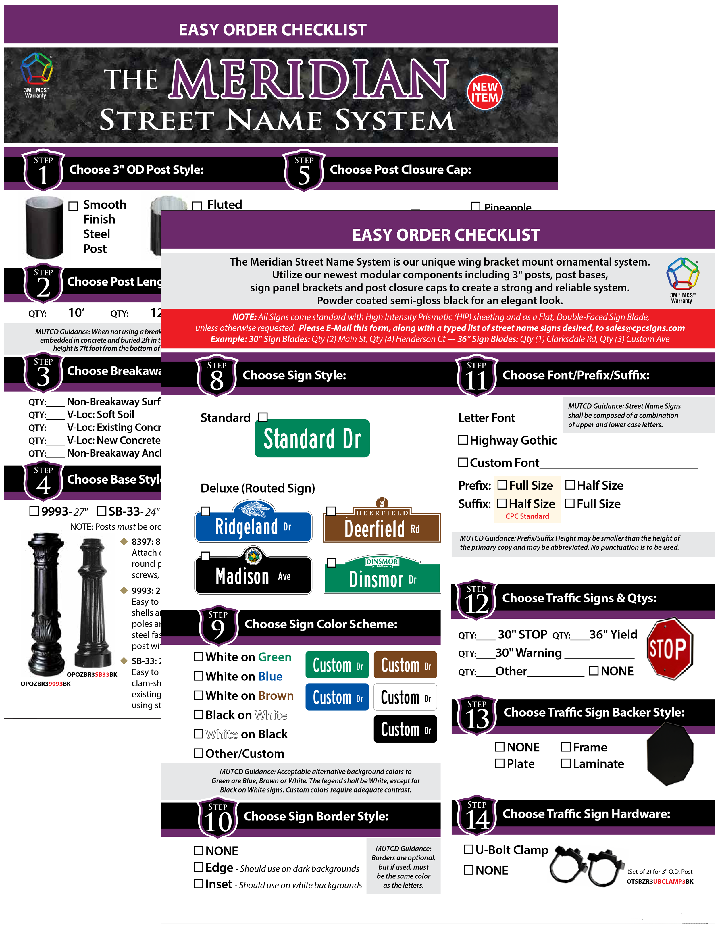 Meridian Street Name System Easy Order Checklist