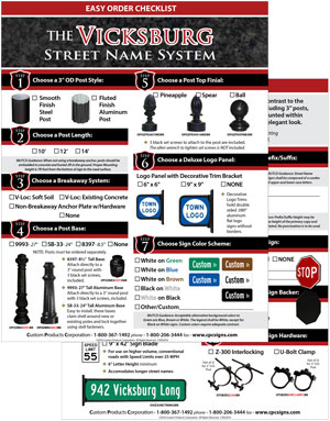 Vicksburg Ornamental Post and Street Name Sign System Easy Order Checklist