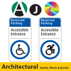 Architectural Header with Words & Symbol Disabled Reserved ADA Parking Lot Signs