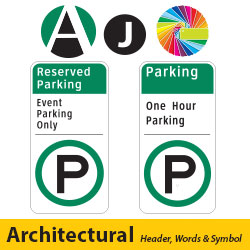Archtectural Header with Words & Symbol Permissive Parking Lot Signs