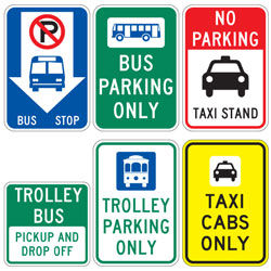 Parking Lot: Bus, Trolley & Taxi Signs