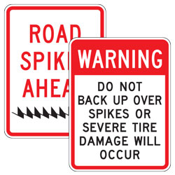 Parking Lot: Tire Spike, Treadle, Gate, and Gate Arm Signs