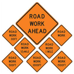 Road Work (Choose Distance) Warning Signs for Temporary Traffic Control