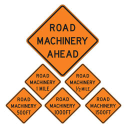 Road Machinery (Choose Distance) Warning Signs for Temporary Traffic Control