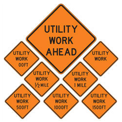 Utility Work (Choose Distance) Warning Signs for Temporary Traffic Control