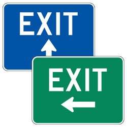 Exit with Up/Left/Right Arrow Signs (Blue/Green)