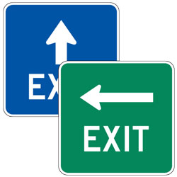 Exit with Up/Left/Right Arrow Signs (Blue/Green 18" or 24" Square)