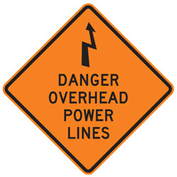 Danger Overhead Power Lines Sign (Orange)