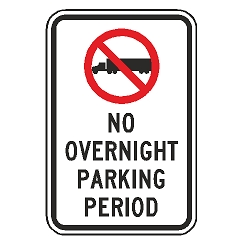 (No Truck Symbol) No Overnight Parking Period Sign