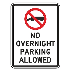 (No Truck Symbol) No Overnight Parking Allowed Sign