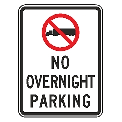 (No Truck Symbol) No Overnight Parking Sign