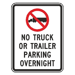 (No Truck Symbol) No Truck or Trailer Parking Overnight Sign