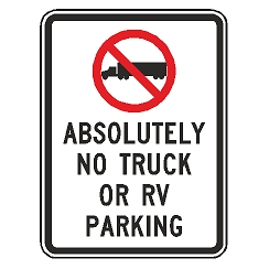 (No Truck Symbol) Absolutely No Truck or RV Parking Sign
