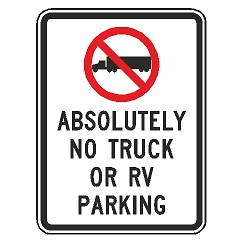 (No Truck Symbol) Absolutely No Truck or RV Parking Sign