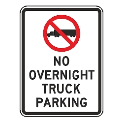 (No Truck Symbol) No Overnight Truck Parking Sign