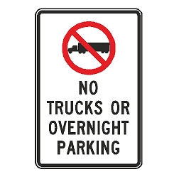 (No Truck Symbol) No Trucks or Overnight Parking Sign