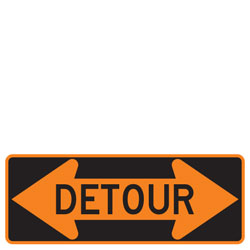 Detour (Word inside Double Arrow) Signs for Temporary Traffic Control (Crashworthy Barricade Signs)