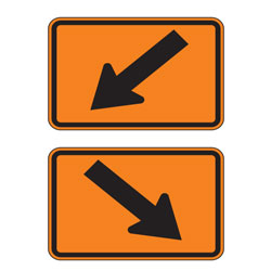 Diagonal (Left/Right) Down Arrow Auxiliary Route Marker Signs for Temporary Traffic Control