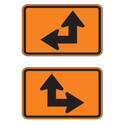 Up and (Left/Right) Double Arrow Auxiliary Route Marker Signs for Temporary Traffic Control