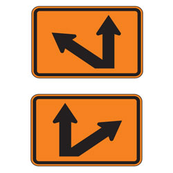 Up and (Left/Right) Diagonal Double Arrow Auxiliary Route Marker Signs for Temporary Traffic Control