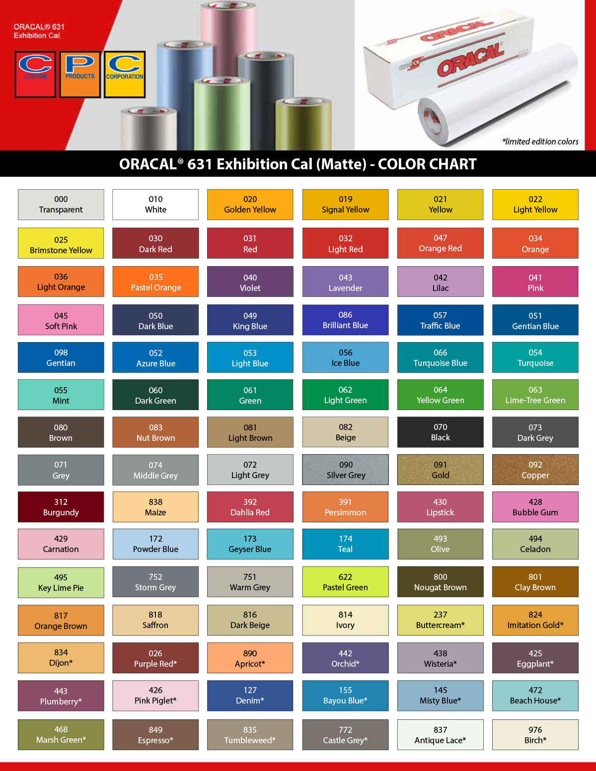 Oracal 631 Color Chart