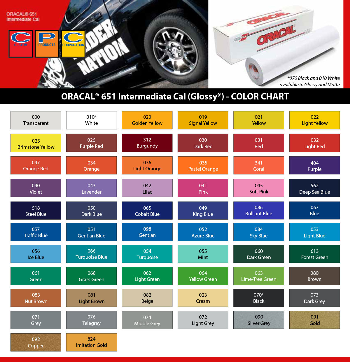 Oracal 651 Color Chart