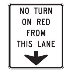 No Turn on Red From This Lane Sign