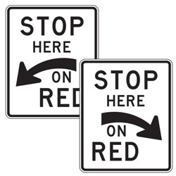 Stop Here on Red Traffic Signal (Left/Right Curved Arrow) Signs