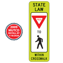 FYG State Law Yield to Pedestrian (Single Symbol) within Crosswalk Signs