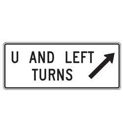 U and Left Turns with Right Diagonal Up Arrow Sign