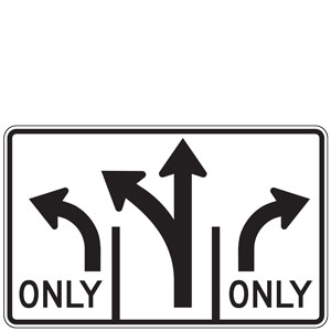 Advance Intersection Lane Control (Left, Left Ahead, Right) Sign