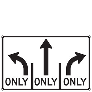 Advance Intersection Lane Control (Left, Ahead, Right) Sign