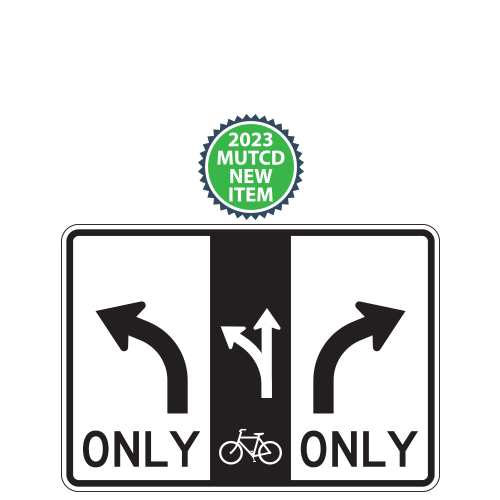 Advance Intersection Lane Control (Left, Bike Lane Left & Ahead, Right) Sign