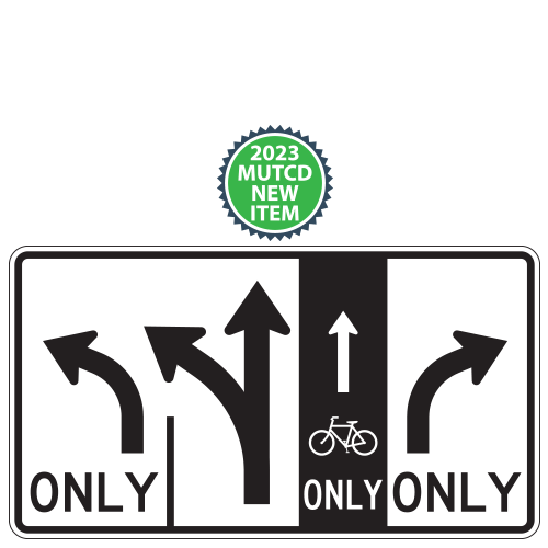 Advance Intersection Lane Control (Left, Left & Straight,Bike Lane Straight Ahead, Right) Sign