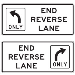 End Reverse Lane with Mandatory Turn Arrow Sign