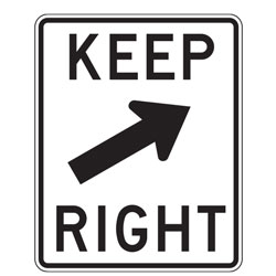 Keep Right with Diagonal Up Arrow Sign