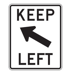 Keep Left with Diagonal Up Arrow Sign