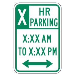 X HR Parking with Custom Times & Optional Arrows Sign
