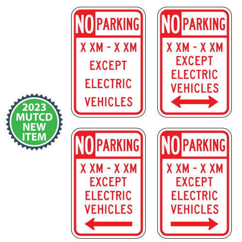 No Parking | Except Electric Vehicles with Times & Optional Arrows Sign | 2023 MUTCD