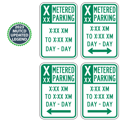 Metered Parking Header with Custom Hour or Minute Limit, Times, Days & Optional Arrows Sign | 2023 MUTCD