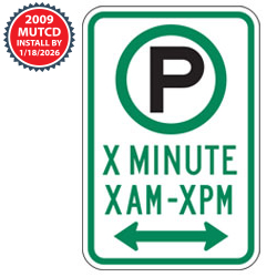 Parking with Custom Minute Limit, Times & Optional Arrows Sign | 2009 MUTCD
