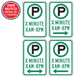 Parking with Custom Minute Limit, Times & Optional Arrows Sign | 2009 MUTCD