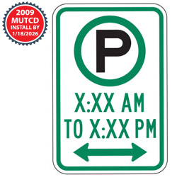 Parking with Custom Times & Optional Arrows Sign | 2009 MUTCD
