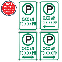 Parking with Custom Times & Optional Arrows Sign | 2009 MUTCD