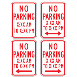 No Parking (Words) with Custom Times  & Optional Arrows Sign