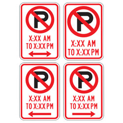No Parking Symbol with Custom Times & Optional Arrows Sign