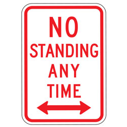 No Standing Any Time with Optional Arrows Sign
