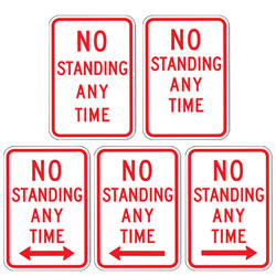 No Standing Any Time with Optional Arrows Sign