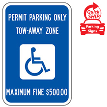 (Georgia State Spec) Permit Parking Only Tow Away Zone (Handicap Symbol) Sign