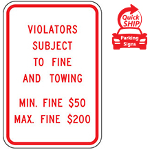 (Pennsylvania State Spec) Violators Subject to Fine and Towing Sign